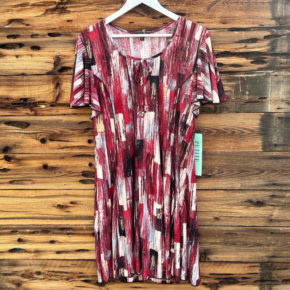 SAMI & JO | NWT Red Paint Stripes Short Sleeve Dress PXL